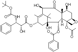 Docetaxel, N-debenzoyl-N-tert-butoxycarbonyl-10-deacetyl taxol, Taxotere, CAS #: 114977-28-5