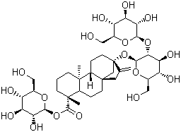 Stevioside, 13-[(2-O-beta-D-Glucopyranosyl-alpha-D-glucopyranosyl)oxy]kaur-16-en-18-oic acid beta-D-glucopyranosyl ester, (4alpha)-beta-D-glucopyranosyl 13-[(2-O-beta-D-glucopyranosyl-beta-D-glucopyranosyl)oxy]kaur-16-en-18-oate, CAS #: 57817-89-7